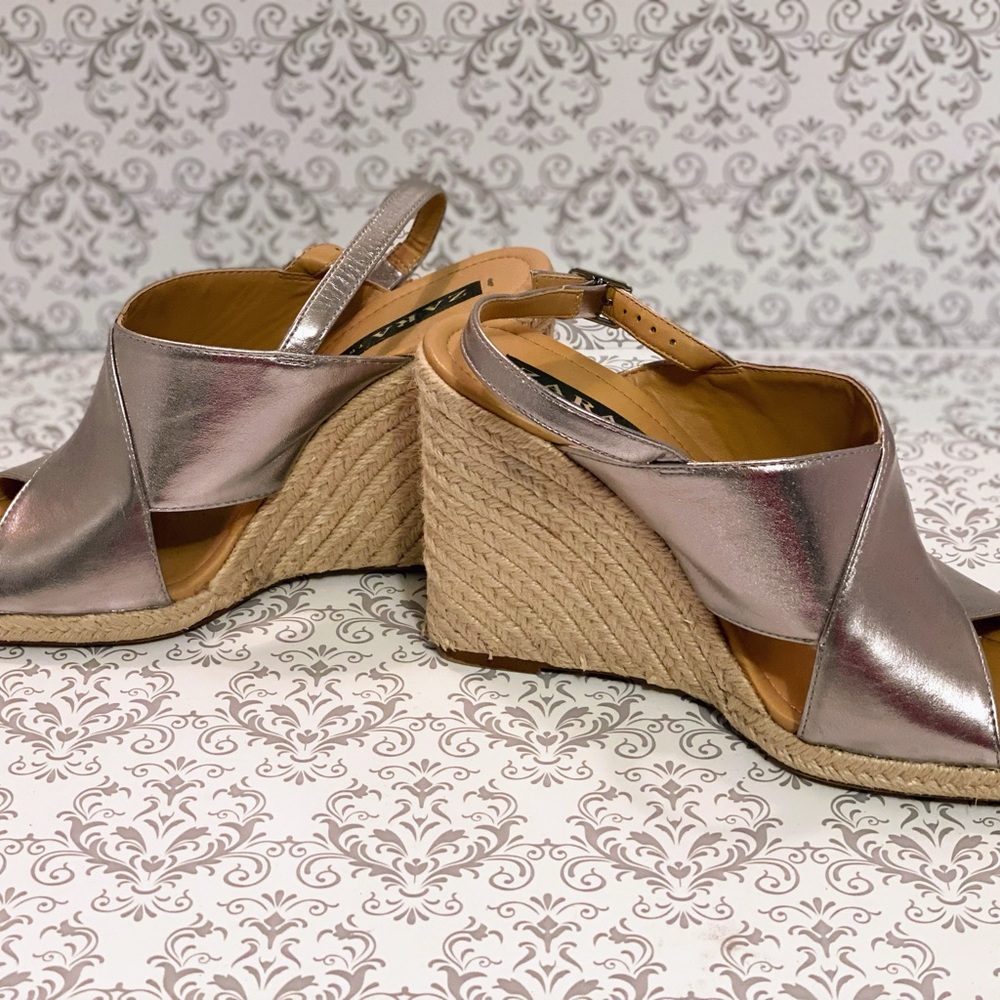 Zara Trafulac Slingback Espadrille Wedge Sandal Silver sz 41 Women's sz 10